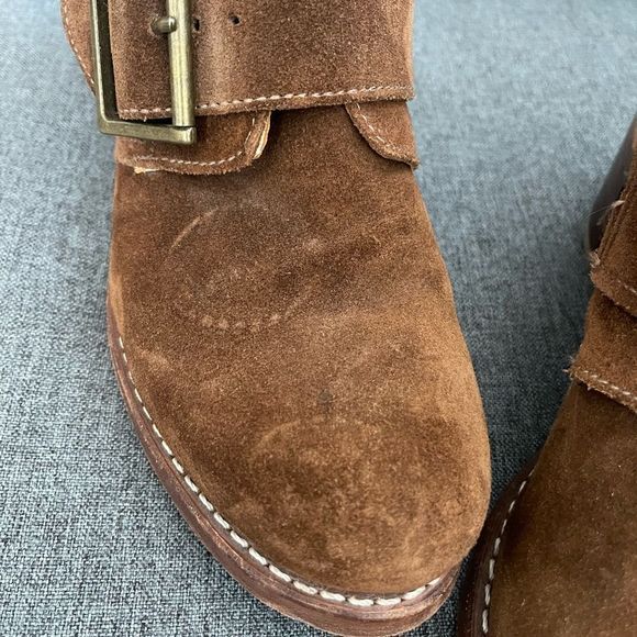 FRYE Sabrina brown suede double buckle boots - Picture 4 of 15